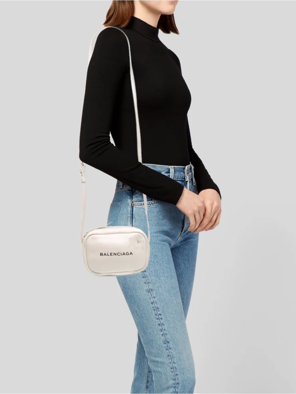 Balenciaga Cream Leather Crossbody Camera Bag